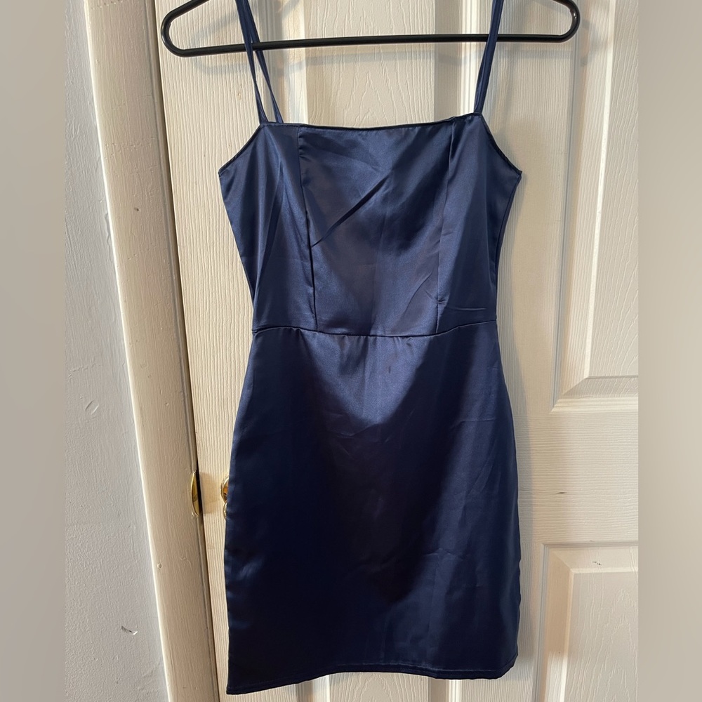 Square neck satin body con mini dress